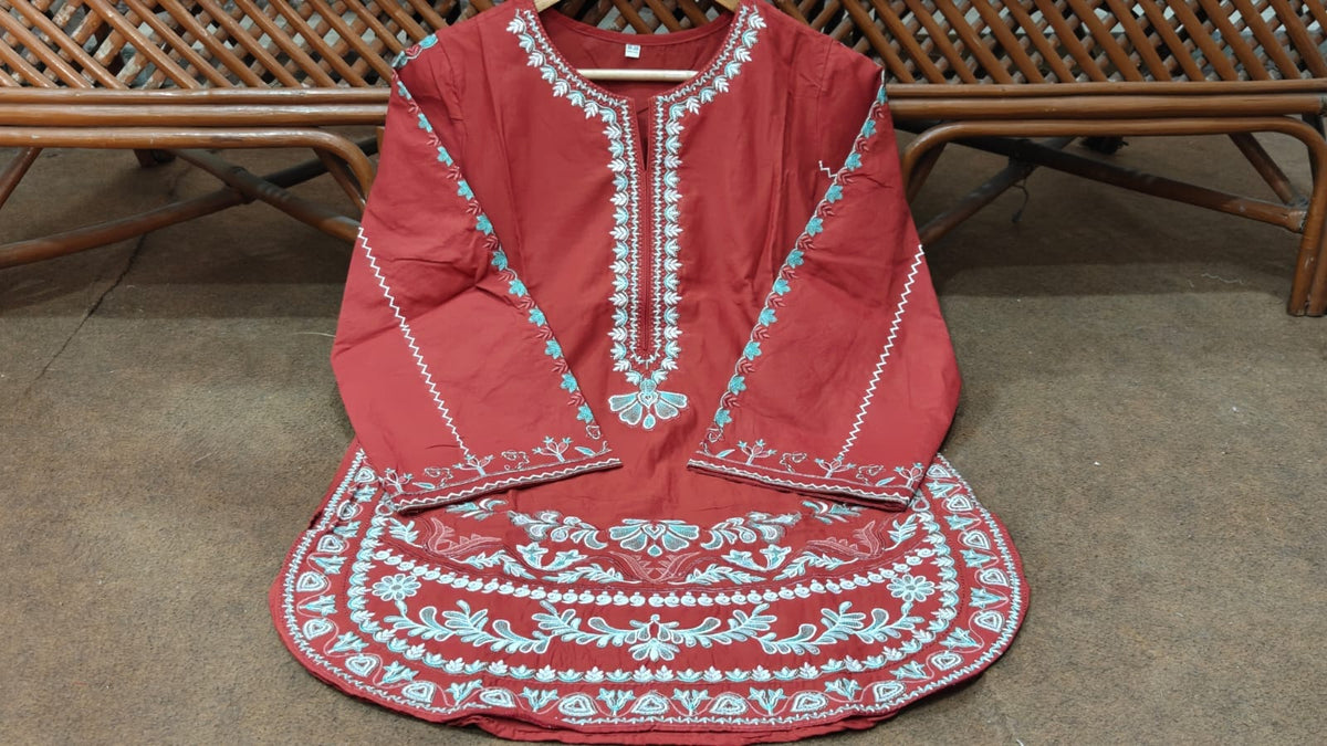 Elegant Cotton Farshi Salwar Set - Rust