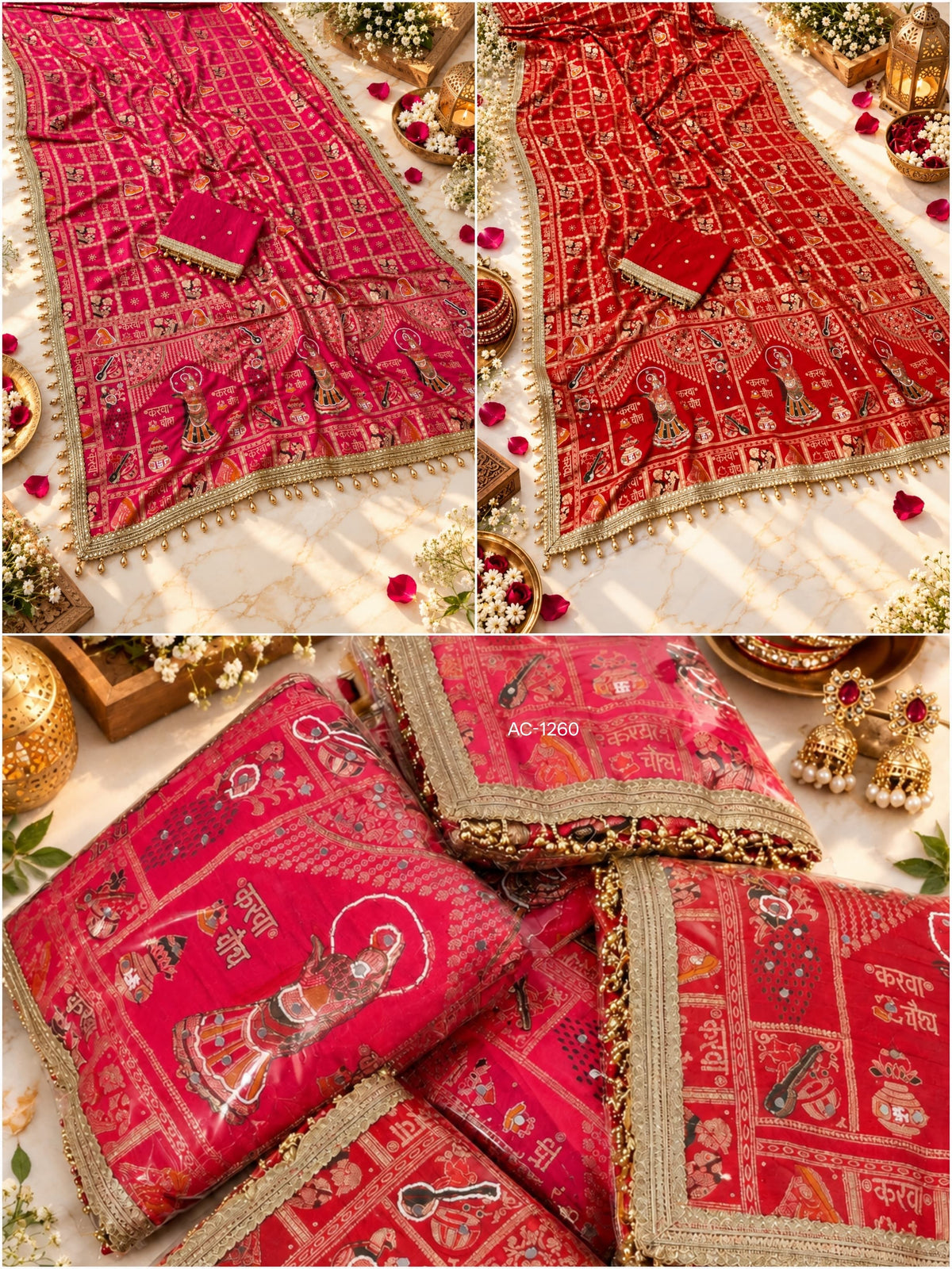Karwa Chauth Special Rich Dola Viscose Saree with Meena, Khalti Handwork & Mirror Work
