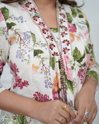 Elegant cotton Anarkali kurti set