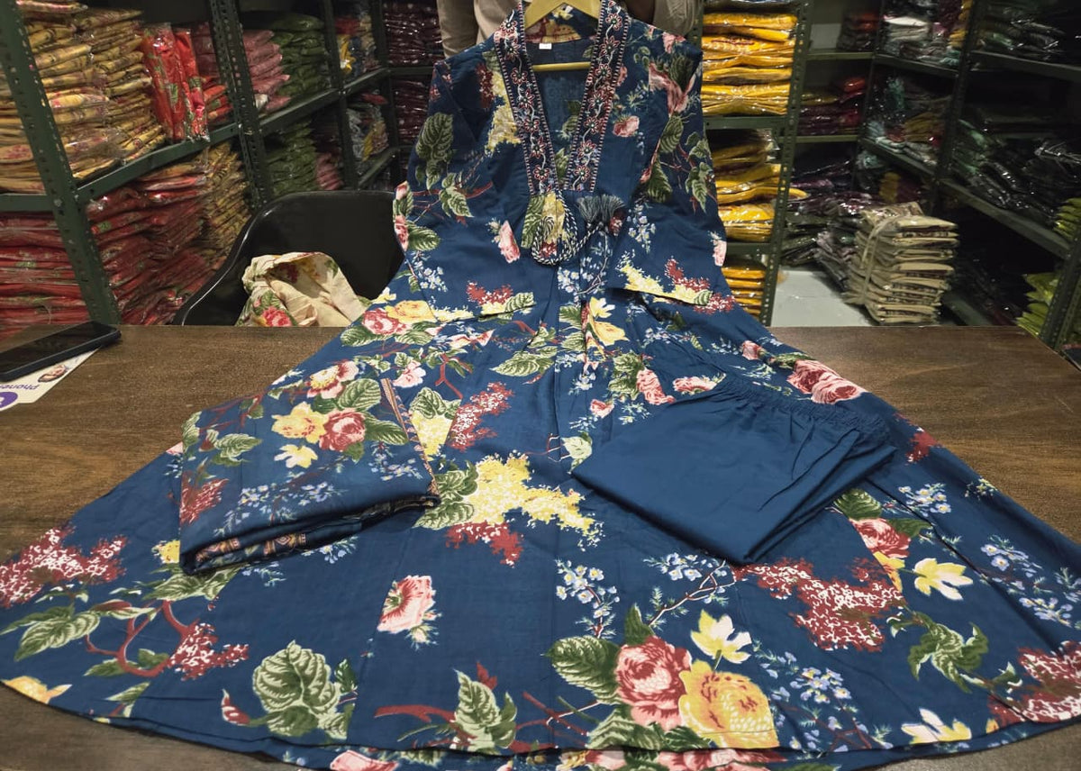 Elegant cotton Anarkali kurti set