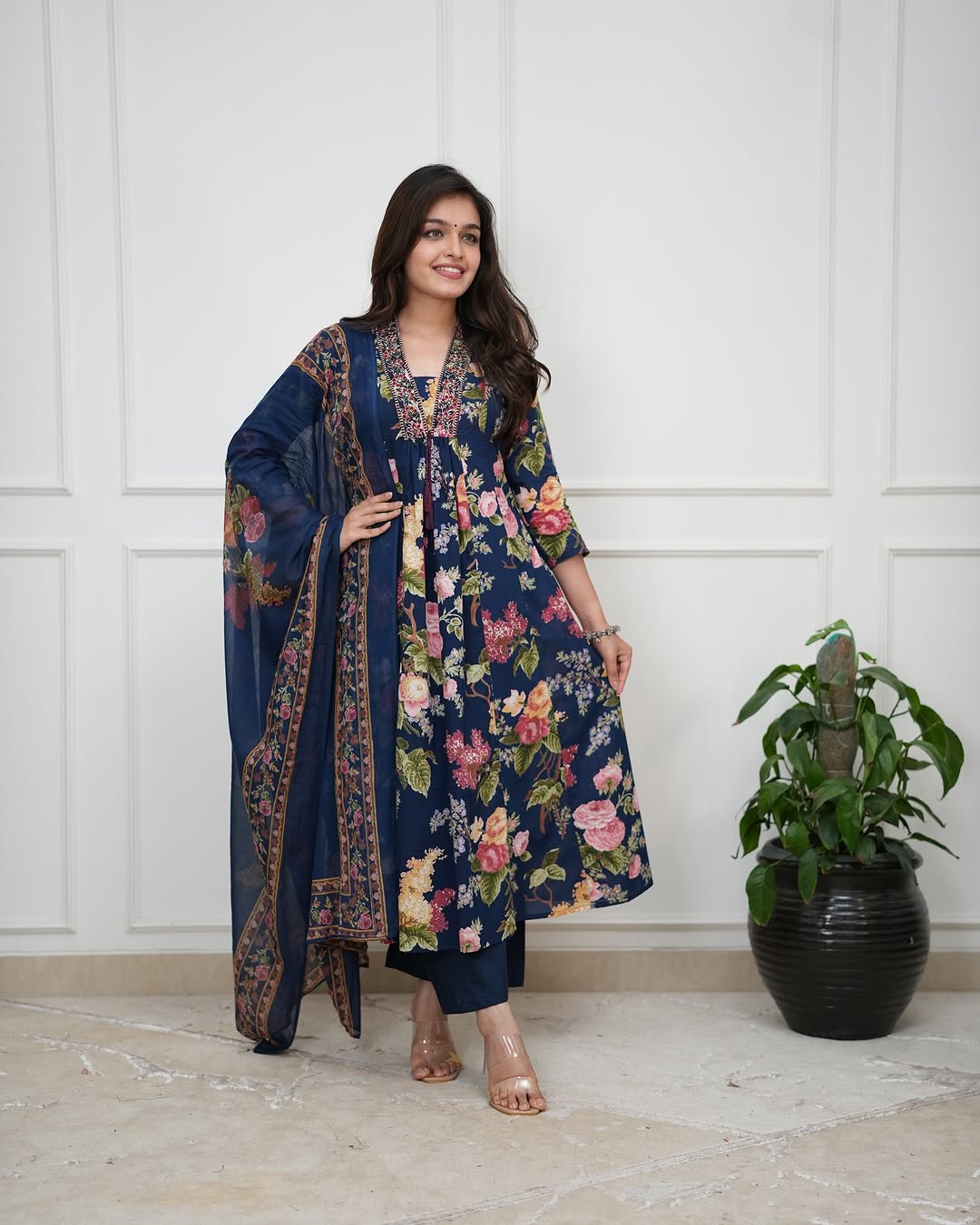 Elegant cotton Anarkali kurti set