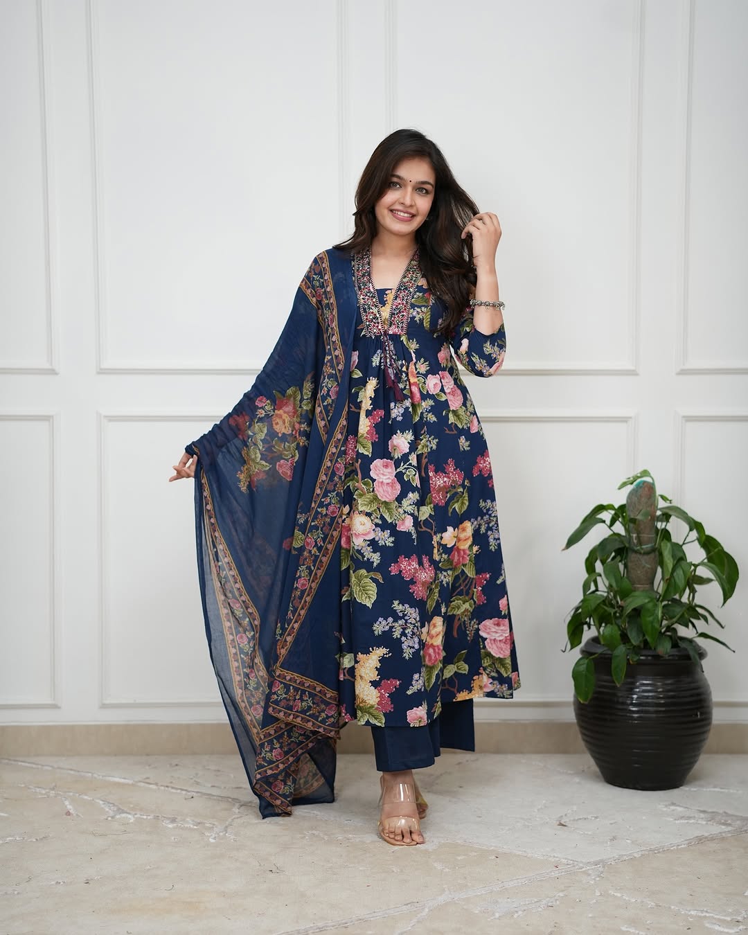 Elegant cotton Anarkali kurti set
