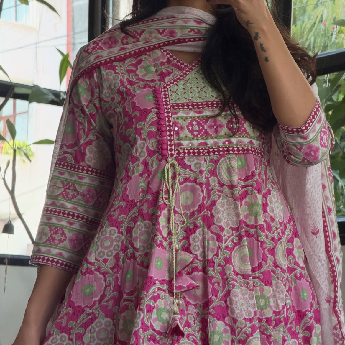 Traditional Floral Anarkali Kurta - Front view