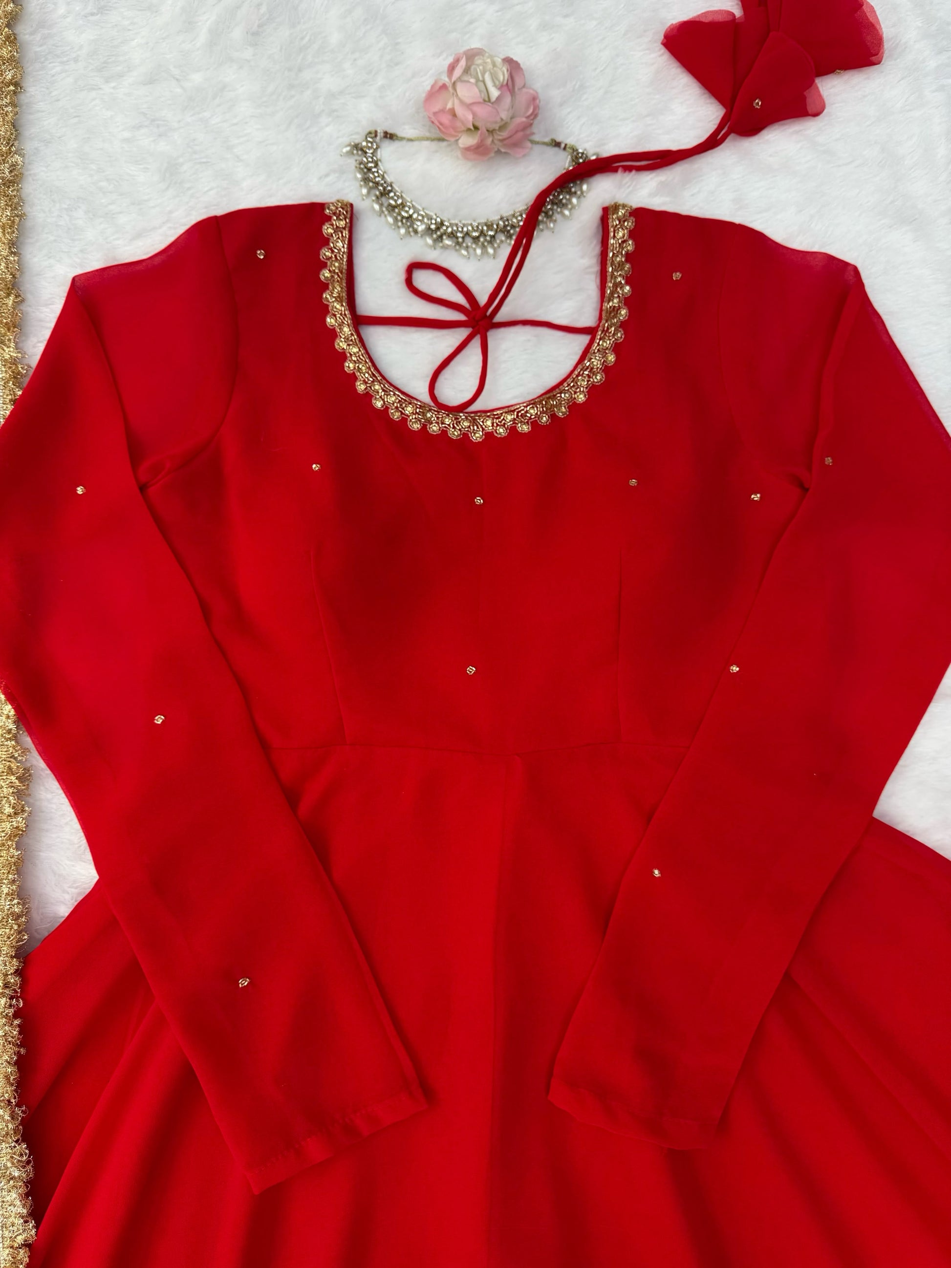Close up of neckline hand work