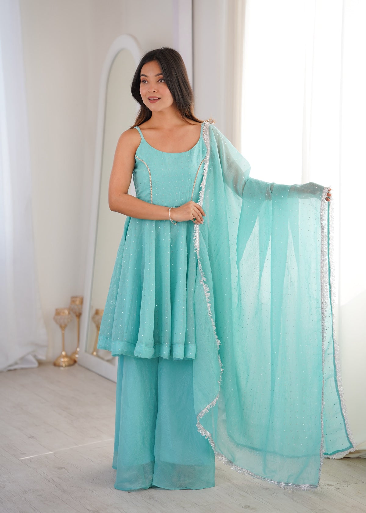 Sky Blue Sharara Suit Set - Close Up