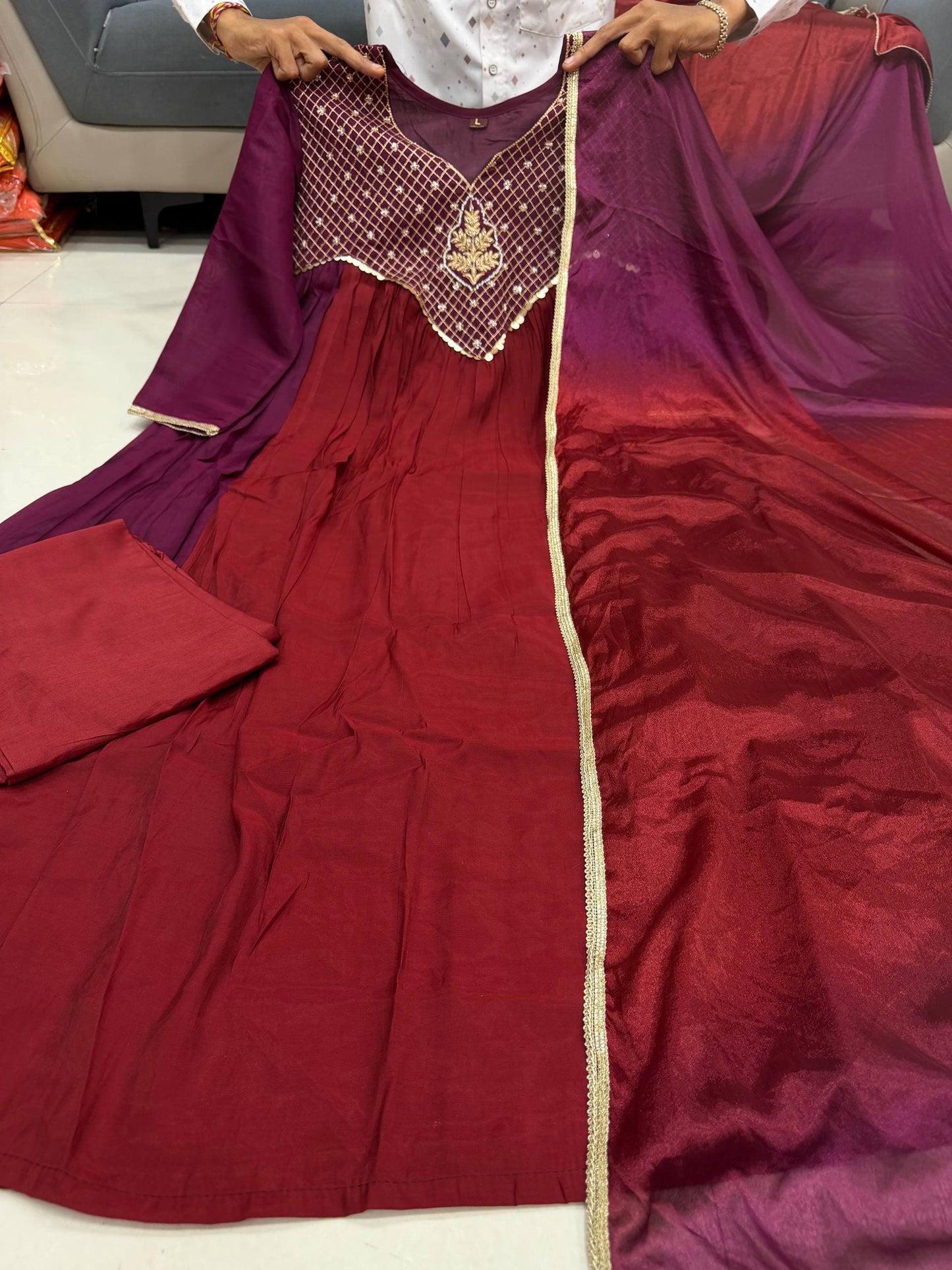 Premium Festive Anarkali Set - Dupatta spread view