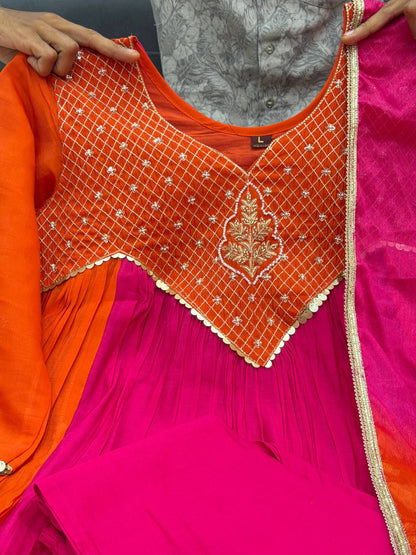 Premium Festive Anarkali Set - Coffee colour yoke close-up