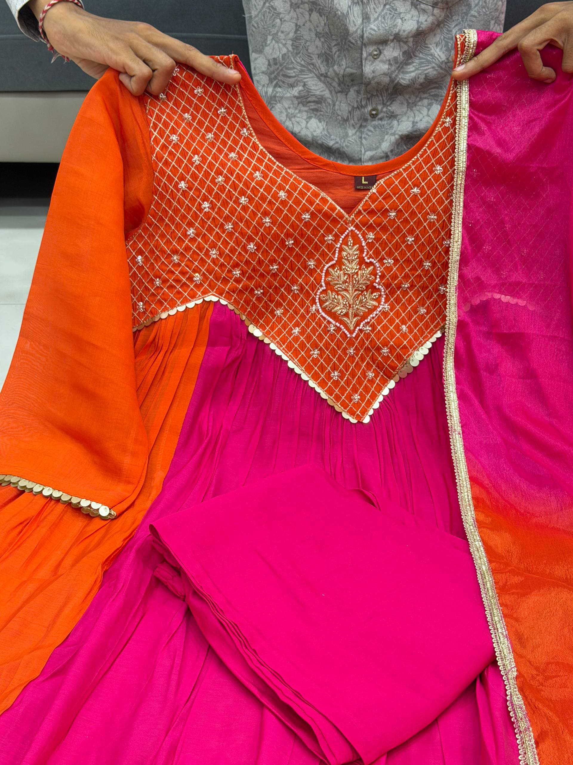 Premium Festive Anarkali Set - Coffee colour with dupatta