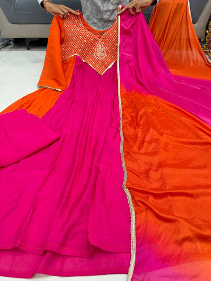Premium Festive Anarkali Set - Model front view with dupatta
