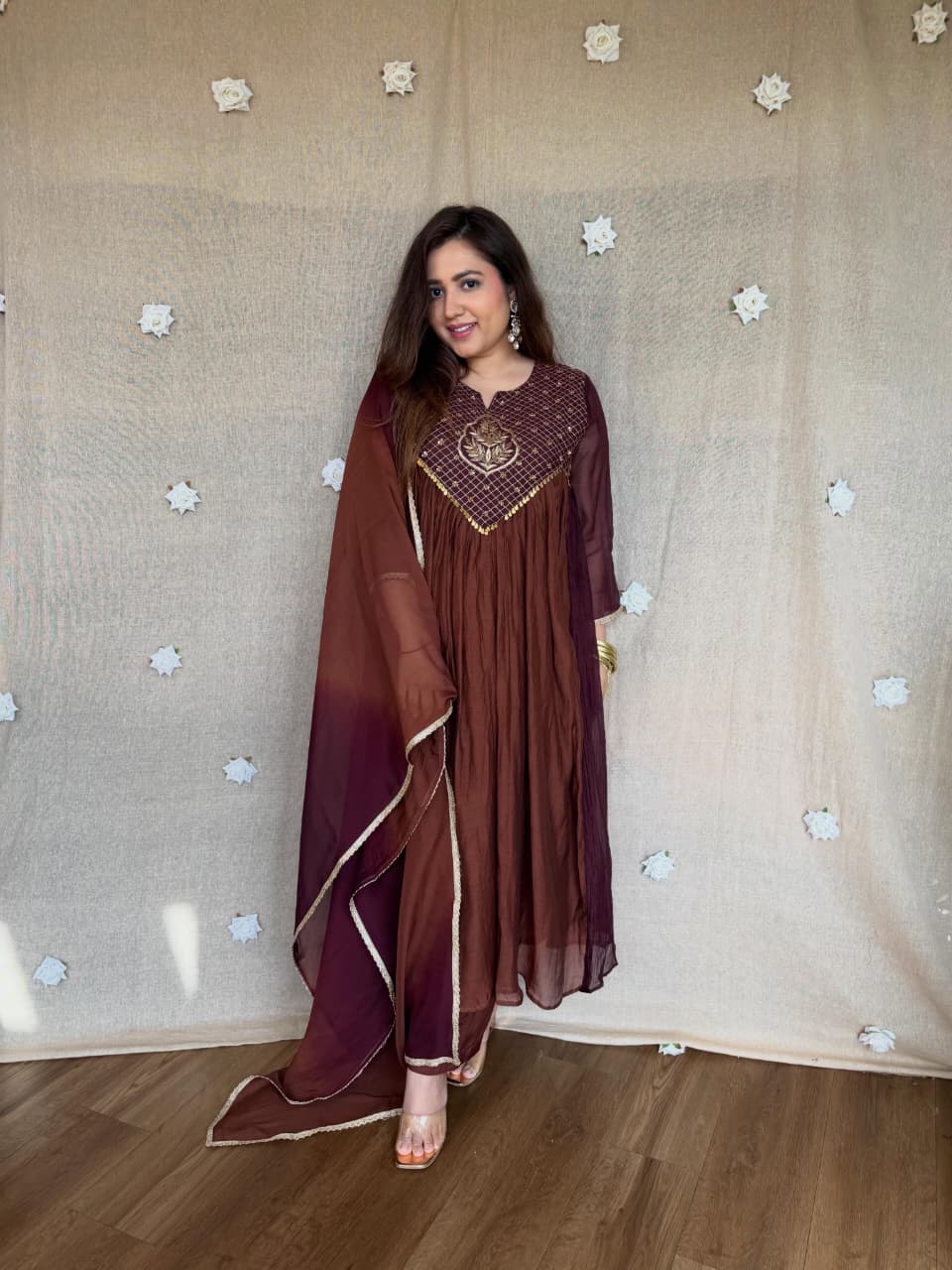 Premium Festive Anarkali Set - Embroidered yoke close-up