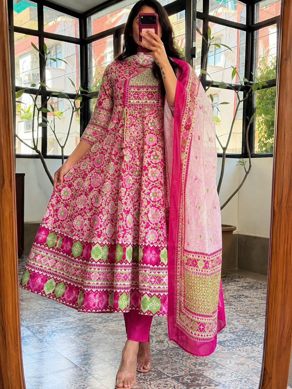 Traditional Floral Anarkali Kurta - Back view