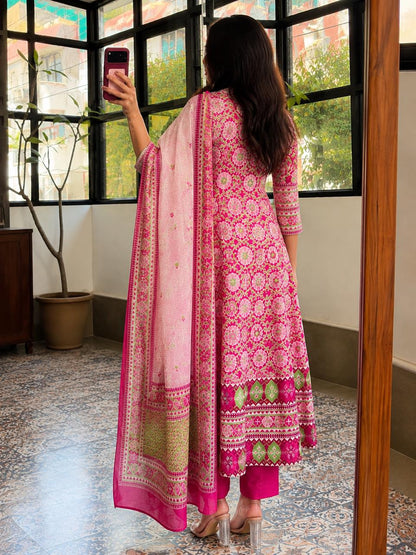 Traditional Floral Anarkali Kurta - Neck detail
