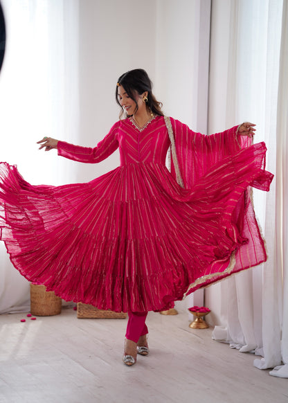 Pink Ruffle Anarkali Gown - model dancing
