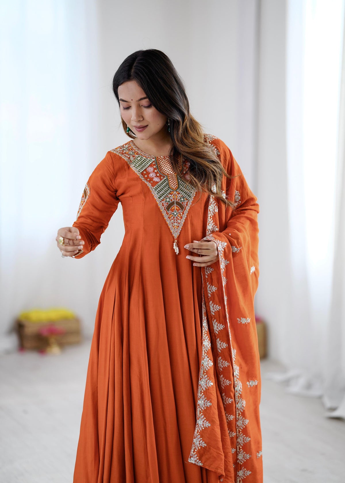 Designer Anarkali Three Piece Set - Model close up