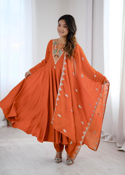 Designer Anarkali Three Piece Set - Flat lay with dupatta