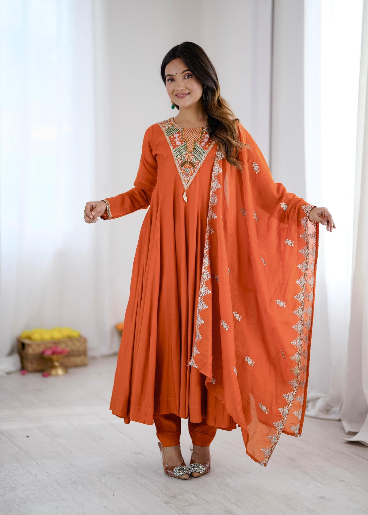 Designer Anarkali Three Piece Set - Model side view