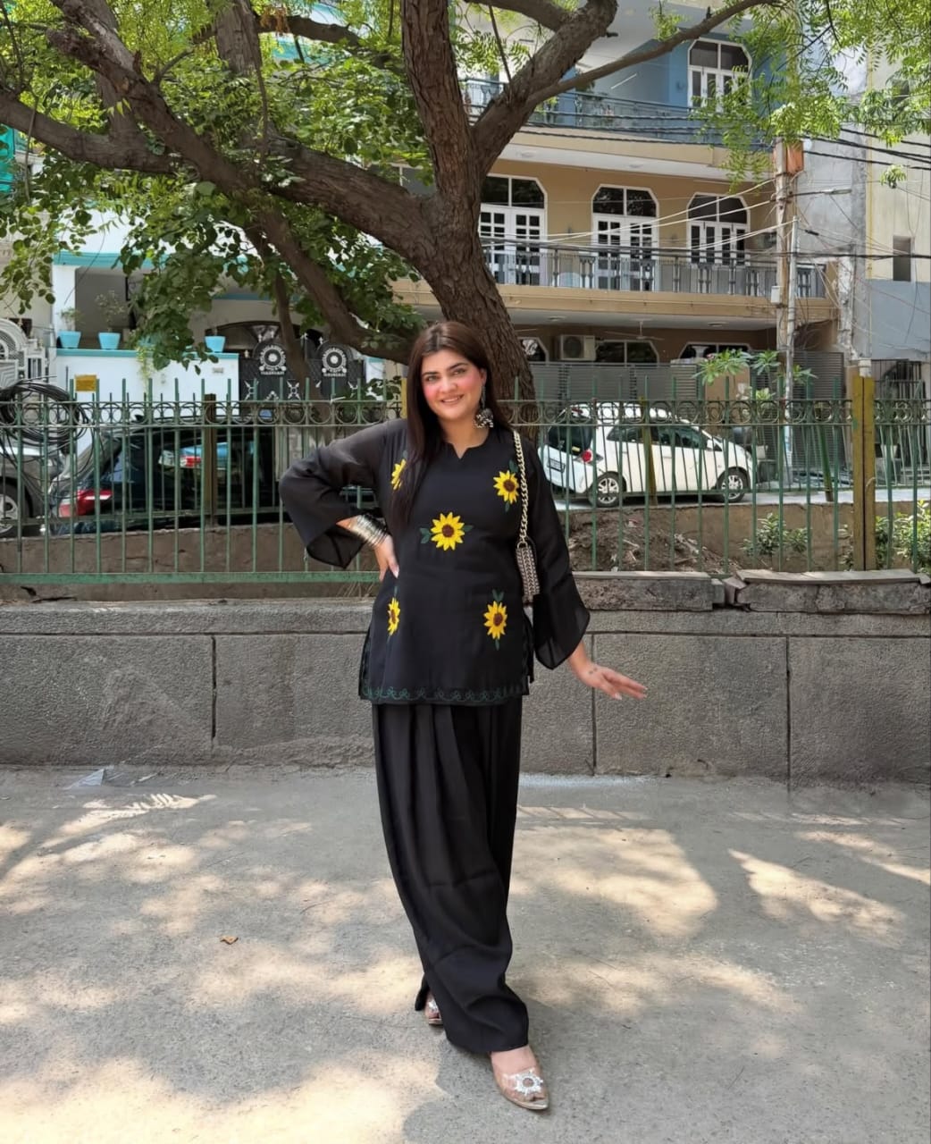 Sunflower Coord Set - Full length outdoor view