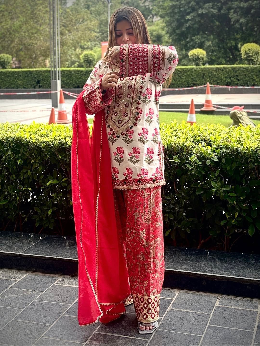 Designer Party Wear Pure Natural Crepe Top & Farshi Palazzo With Dupatta Set
