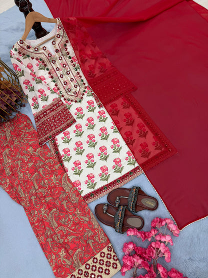 Designer Party Wear Pure Natural Crepe Top & Farshi Palazzo With Dupatta Set