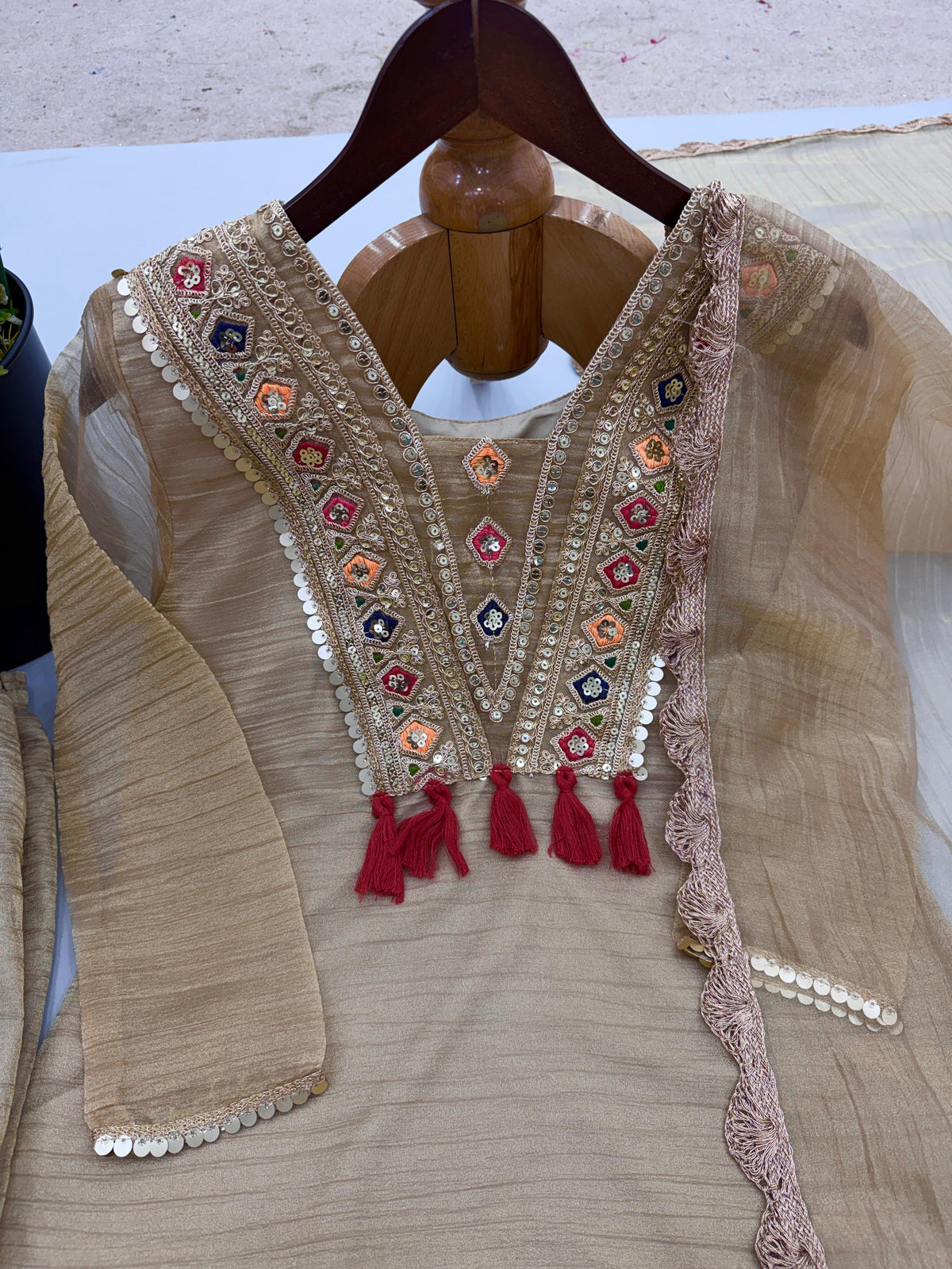 Elegant 3-Piece Festive Collection - Beige Kurta Set