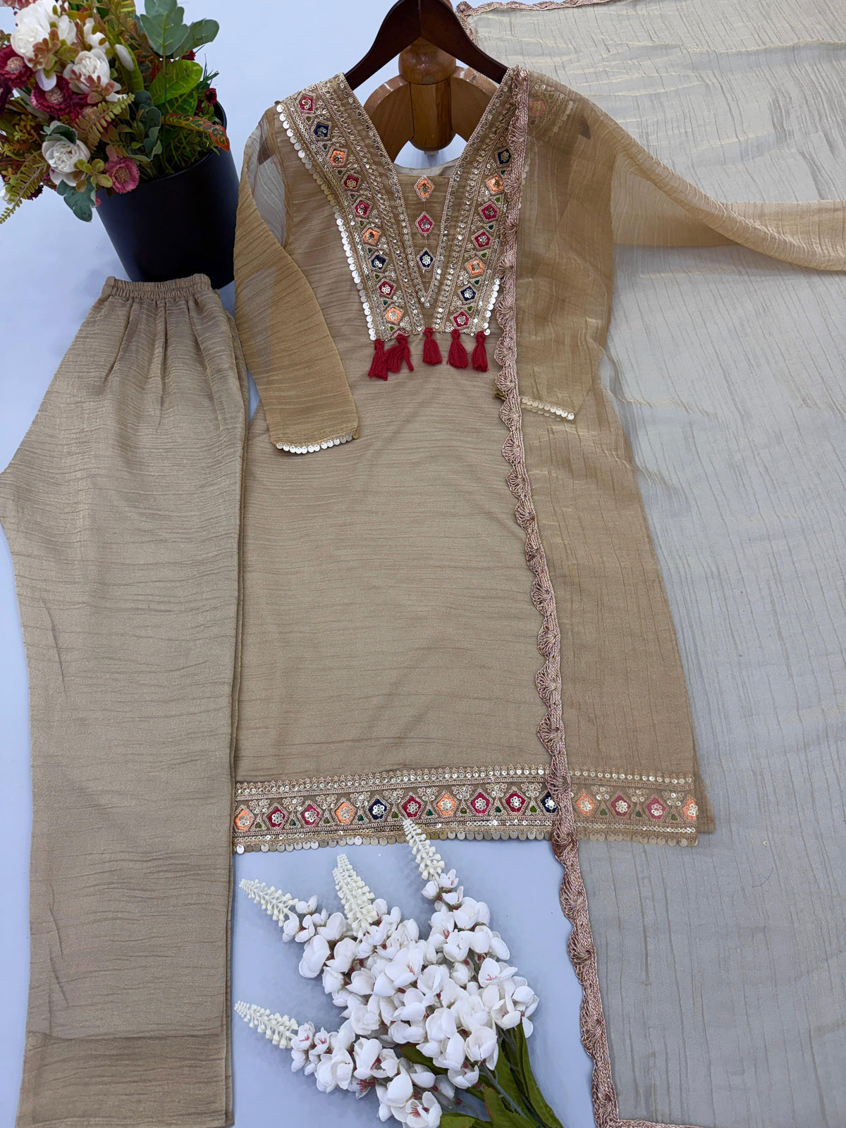 Elegant 3-Piece Festive Collection - Beige Kurta Set