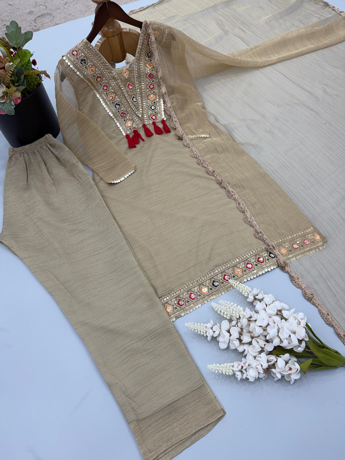 Elegant 3-Piece Festive Collection - Beige Kurta Set