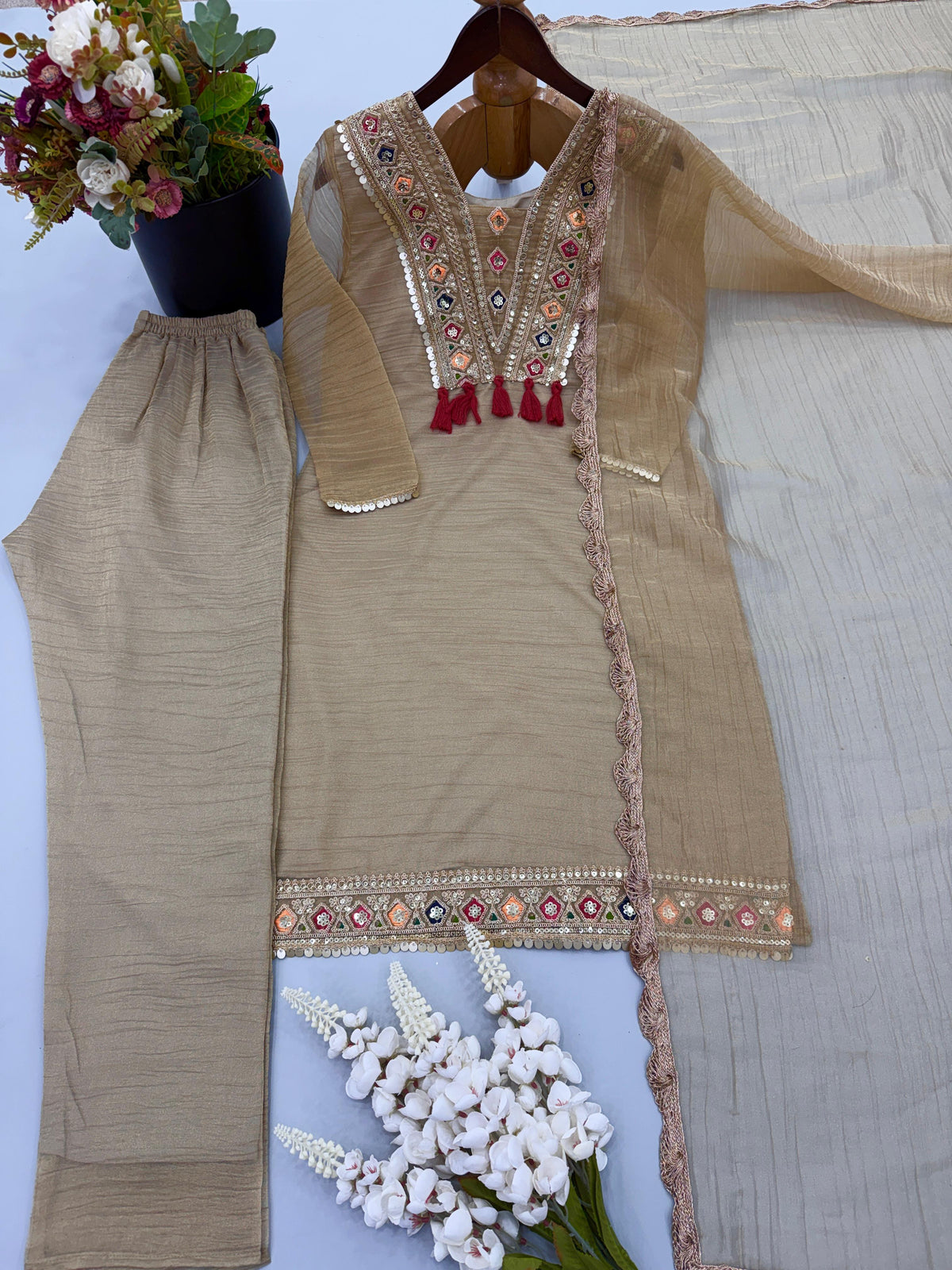 Elegant 3-Piece Festive Collection - Beige Kurta Set