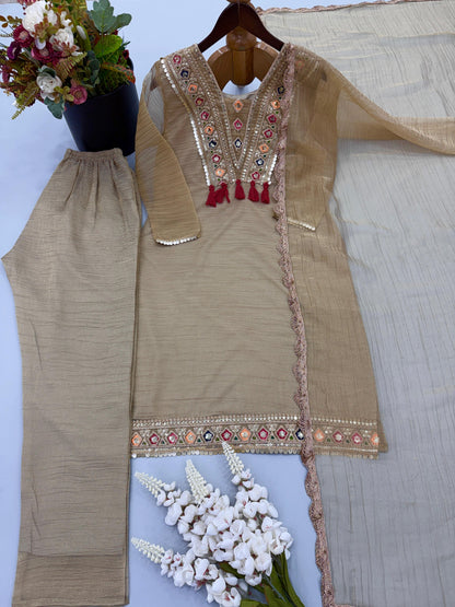 Elegant 3-Piece Festive Collection - Beige Kurta Set