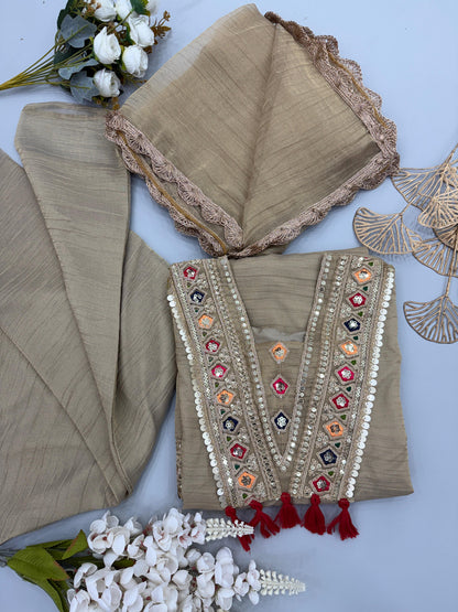 Elegant 3-Piece Festive Collection - Beige Kurta Set