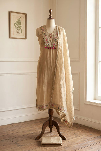 Elegant 3-Piece Festive Collection - Beige Kurta Set