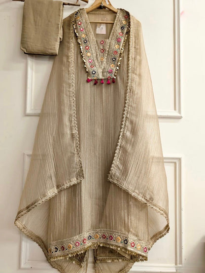 Elegant 3-Piece Festive Collection - Beige Kurta Set