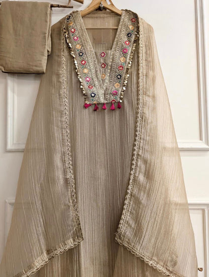 Elegant 3-Piece Festive Collection - Beige Kurta Set