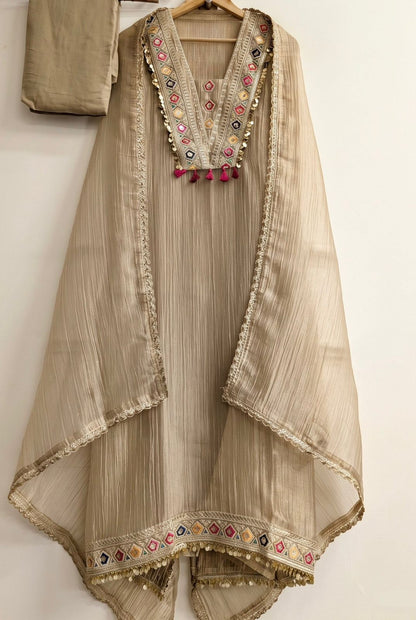 Elegant 3-Piece Festive Collection - Beige Kurta Set