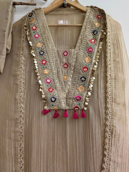 Elegant 3-Piece Festive Collection - Beige Kurta Set
