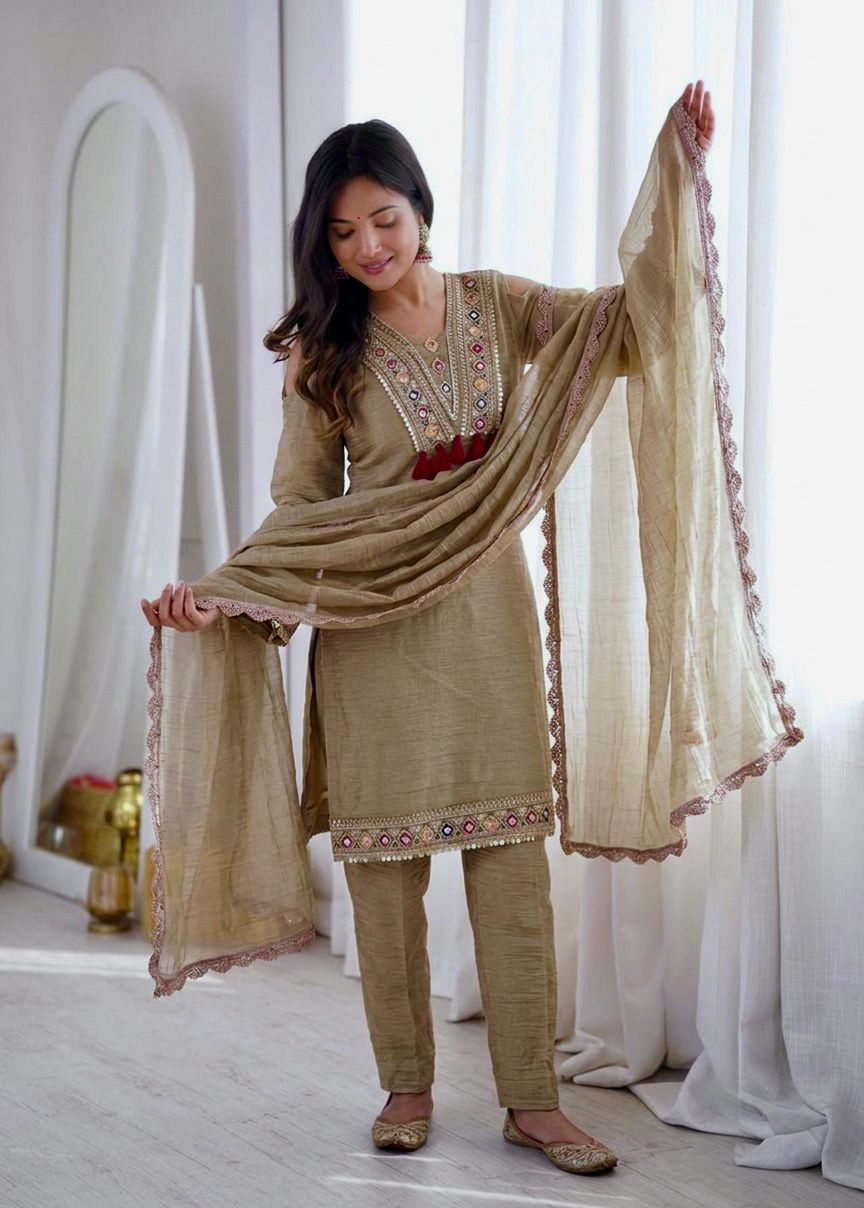 Elegant 3-Piece Festive Collection - Beige Kurta Set