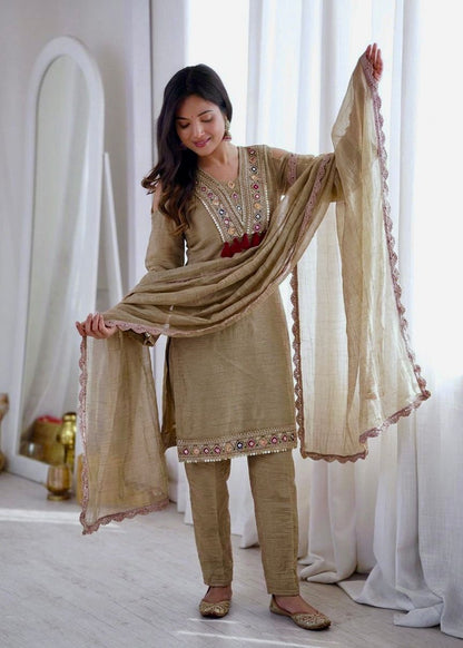 Elegant 3-Piece Festive Collection - Beige Kurta Set