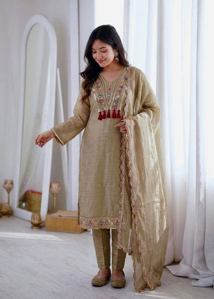 Elegant 3-Piece Festive Collection - Beige Kurta Set