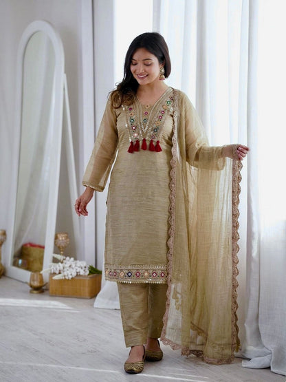 Elegant 3-Piece Festive Collection - Beige Kurta Set