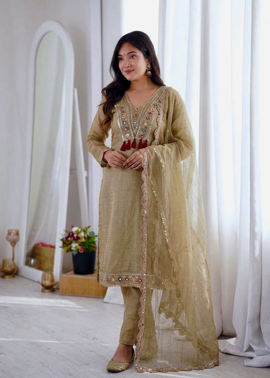 Elegant 3-Piece Festive Collection - Beige Kurta Set