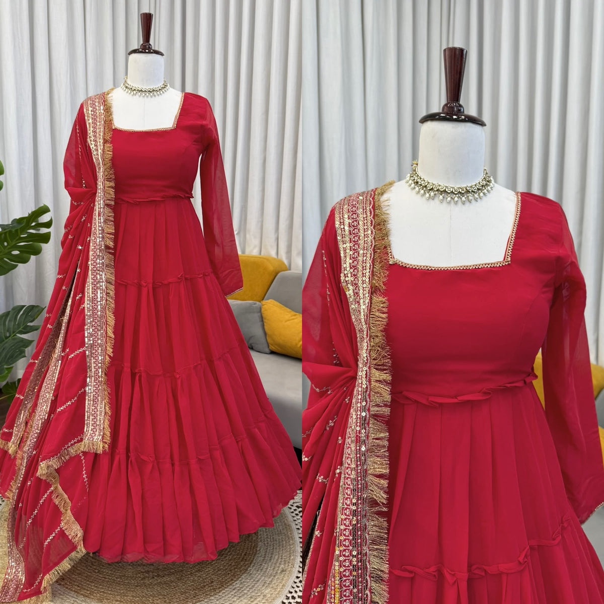 Designer Anarkali Set - Ruffle Faux Georgette with Dupatta (KD-1539)
