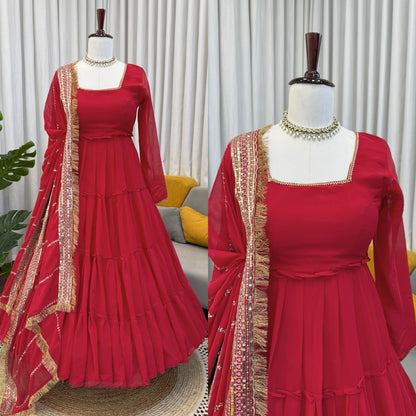 Designer Anarkali Set - Ruffle Faux Georgette with Dupatta (KD-1539)