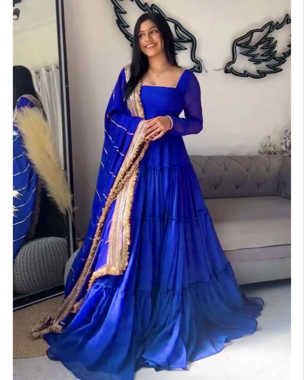 Designer Anarkali Set - Ruffle Faux Georgette with Dupatta (KD-1539)