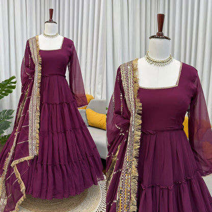 Designer Anarkali Set - Ruffle Faux Georgette with Dupatta (KD-1539)
