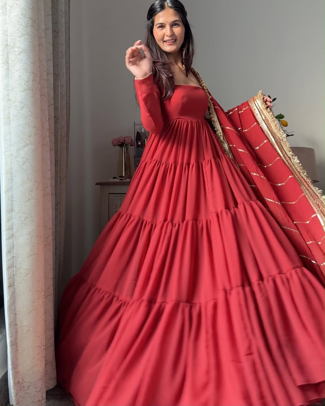 Designer Anarkali Set - Ruffle Faux Georgette with Dupatta (KD-1539)