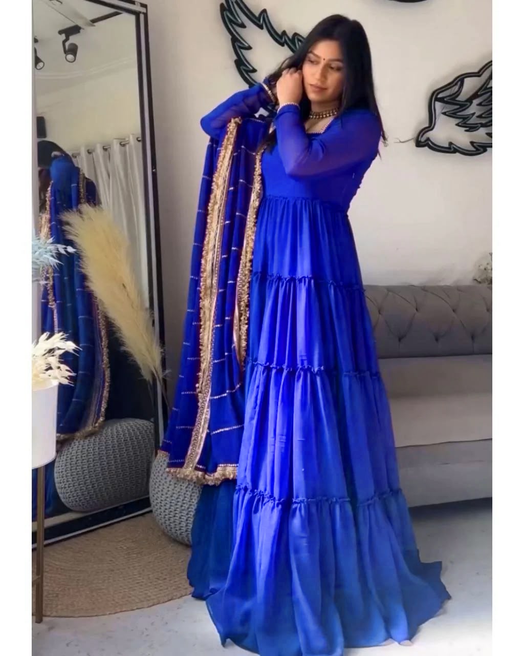Designer Anarkali Set - Ruffle Faux Georgette with Dupatta (KD-1539)