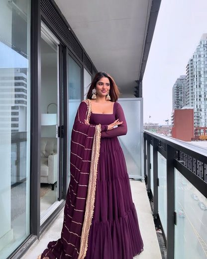 Designer Anarkali Set - Ruffle Faux Georgette with Dupatta (KD-1539)