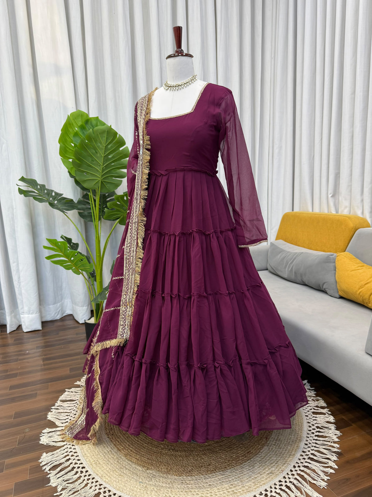 Designer Anarkali Set - Ruffle Faux Georgette with Dupatta (KD-1539)