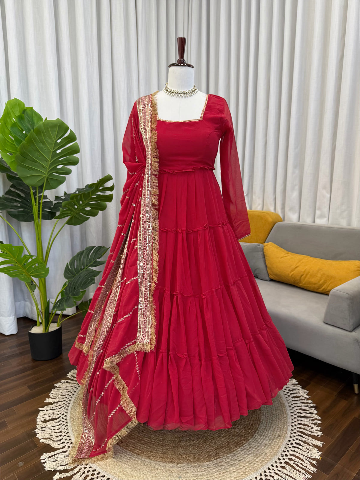 Designer Anarkali Set - Ruffle Faux Georgette with Dupatta (KD-1539)