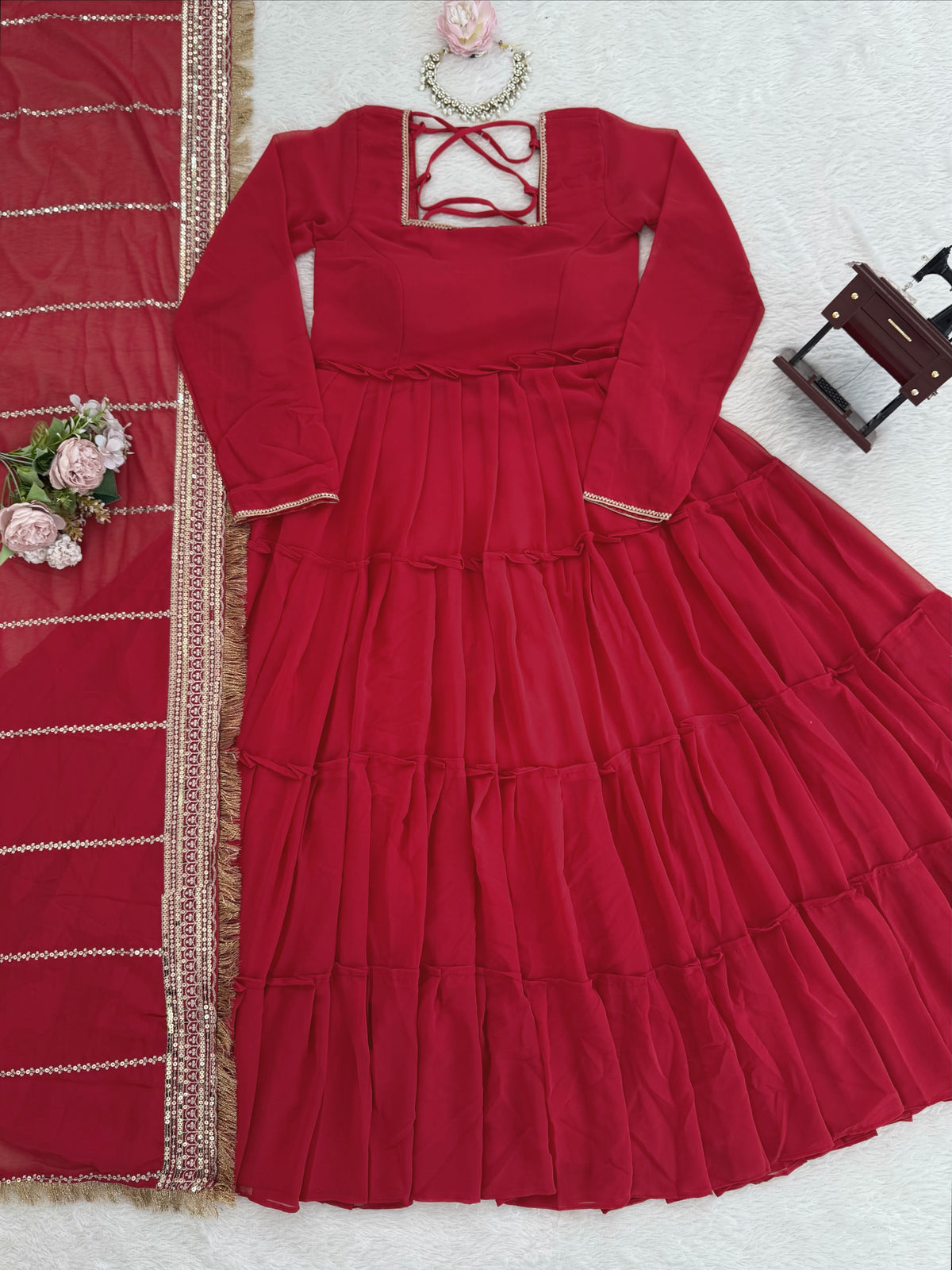 Designer Anarkali Set - Ruffle Faux Georgette with Dupatta (KD-1539)