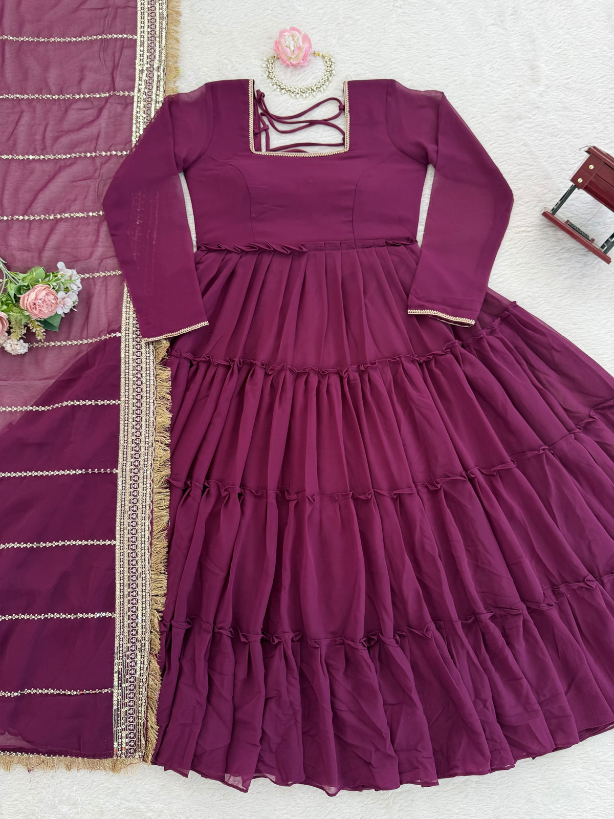 Designer Anarkali Set - Ruffle Faux Georgette with Dupatta (KD-1539)